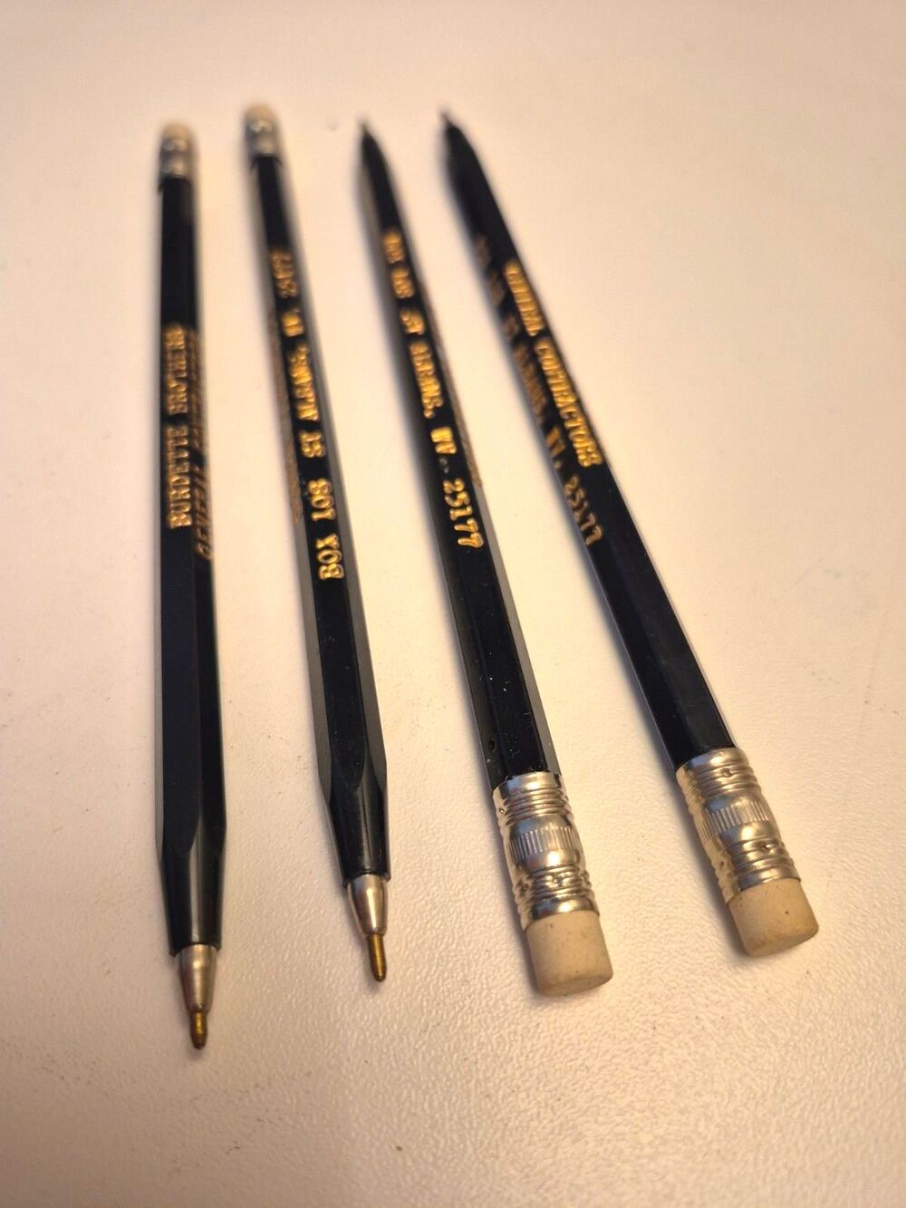 Vtg 4 Black Plastic Burdette Brothers GC Advertisement Pen with eraser WV
